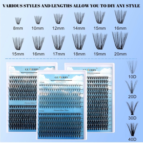 Individual Lashes 280pcs Lash Extensions Clusters Mixed Tray DIY Reusable Matte - Picture 3 of 8